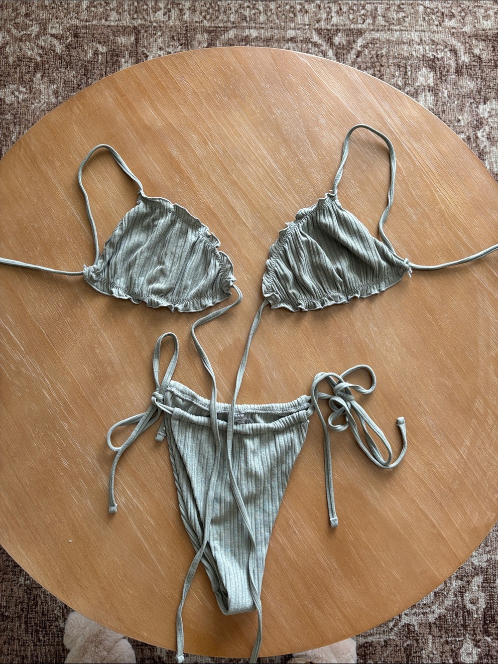 Ribbed Triangle Bikini Set in Sage Green